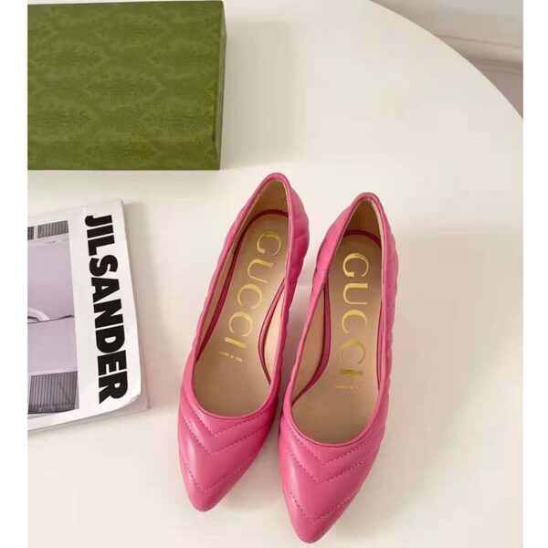 Gucci GG Women Matelassé Pump Pastel Pink Matelassé Chevron Leather 10 cm Heel (7)