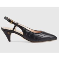 Gucci GG Women Matelassé Sling Back Black Matelassé Chevron Leather 7 cm Heel