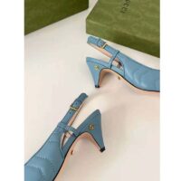 Gucci GG Women Matelassé Sling Back Pastel Blue Matelassé Chevron Leather 7 cm Heel