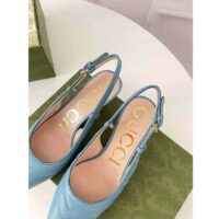 Gucci GG Women Matelassé Sling Back Pastel Blue Matelassé Chevron Leather 7 cm Heel