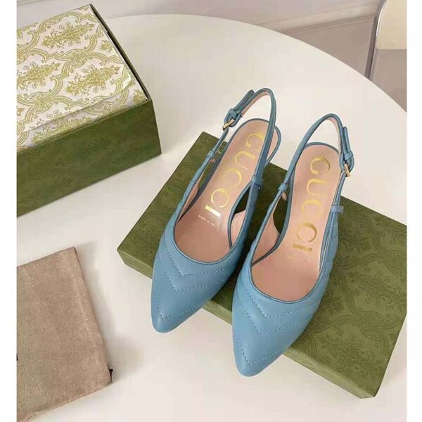 Gucci GG Women Matelassé Sling Back Pastel Blue Matelassé Chevron Leather 7 cm Heel (4)
