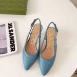 Gucci GG Women Matelassé Sling Back Pastel Blue Matelassé Chevron Leather 7 cm Heel – Image 4