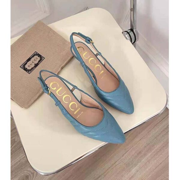 Gucci GG Women Matelassé Sling Back Pastel Blue Matelassé Chevron Leather 7 cm Heel (8)
