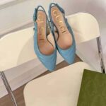 Gucci GG Women Matelassé Sling Back Pastel Blue Matelassé Chevron Leather 7 cm Heel – Image 5