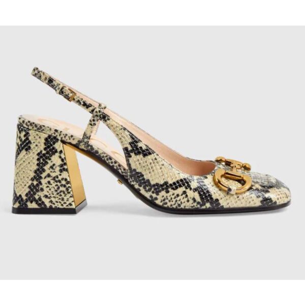 Gucci GG Women Mid-Heel Slingback with Horsebit Python Print Leather