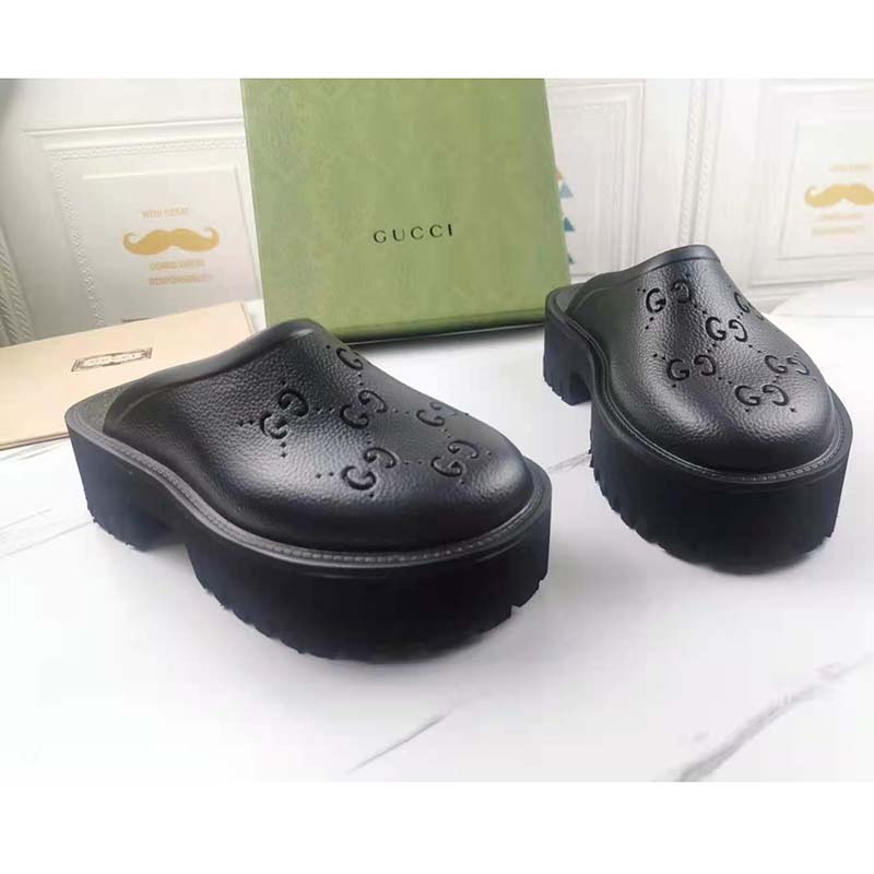 Gucci Black Platform Perforated G Sandal for Women
