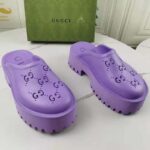 Gucci GG Women Platform Perforated G Sandal Lilac Perforated GG Rubber - Imagen 2