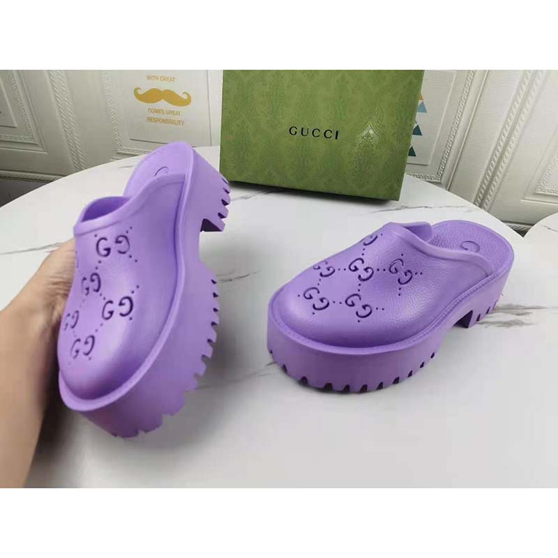 Gucci Platform Perforated G Sandal in Purple