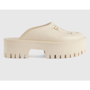 Gucci GG Women Platform Perforated G Sandal White Perforated GG Rubber