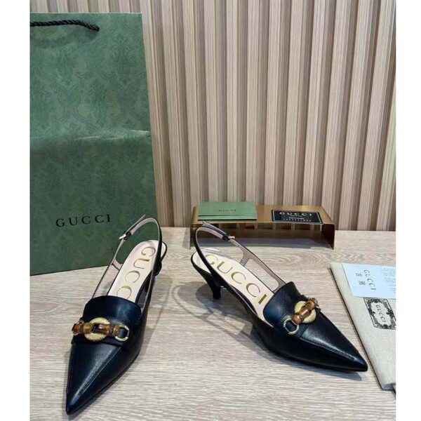 Gucci GG Women Pump with Bamboo Horsebit Black Leather (5)