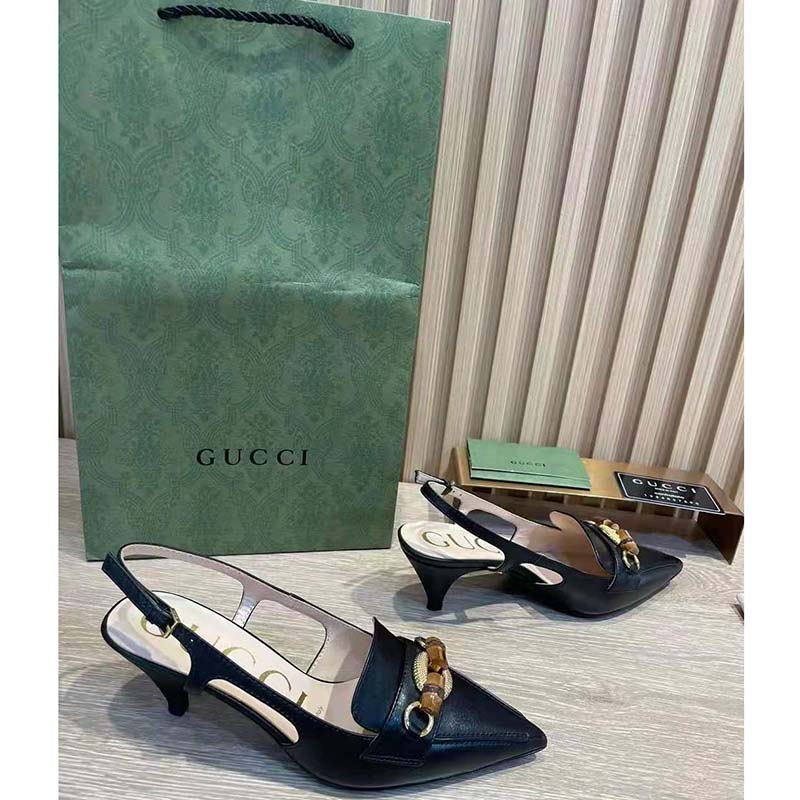 Gucci GG Women Pump with Bamboo Horsebit Black Leather