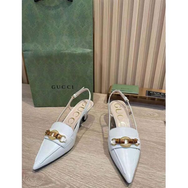 Gucci GG Women Pump with Bamboo Horsebit White Leather (4)