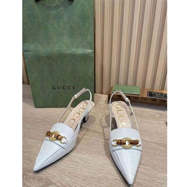 Gucci GG Women Pump with Bamboo Horsebit White Leather (5)