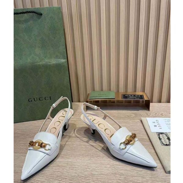 Gucci GG Women Pump with Bamboo Horsebit White Leather (6)