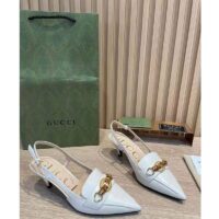 Gucci GG Women Pump with Bamboo Horsebit White Leather