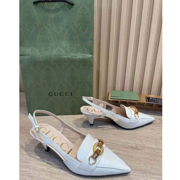 Gucci GG Women Pump with Bamboo Horsebit White Leather (8)