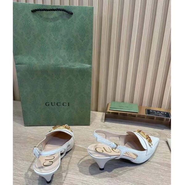 Gucci GG Women Pump with Bamboo Horsebit White Leather (9)