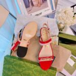 Gucci GG Women Sandal with Chain-Shaped Heel Hibscus Red Leather with Pastel Pink - Image 8