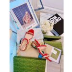 Gucci GG Women Sandal with Chain-Shaped Heel Hibscus Red Leather with Pastel Pink - Image 7