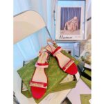 Gucci GG Women Sandal with Chain-Shaped Heel Hibscus Red Leather with Pastel Pink - Image 5