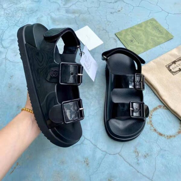 Gucci GG Women Sandal with Mini Double G Black Rubber (10)