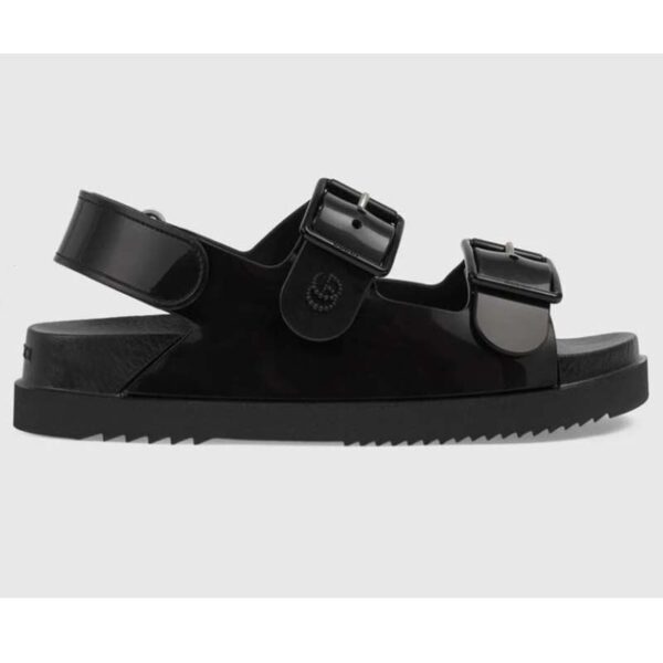 Gucci GG Women Sandal with Mini Double G Black Rubber