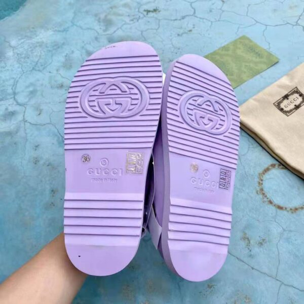 Gucci GG Women Sandal with Mini Double G Lilac Rubber (10)