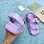 Gucci GG Women Sandal with Mini Double G Lilac Rubber - Image 9
