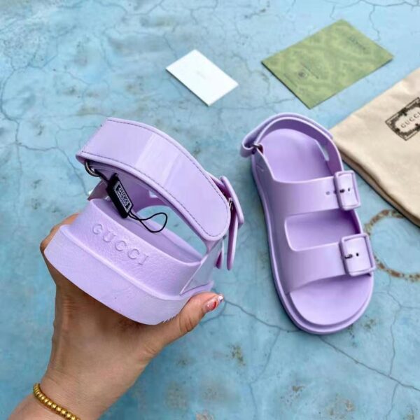 Gucci GG Women Sandal with Mini Double G Lilac Rubber (11)