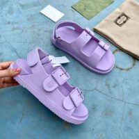 Gucci GG Women Sandal with Mini Double G Lilac Rubber