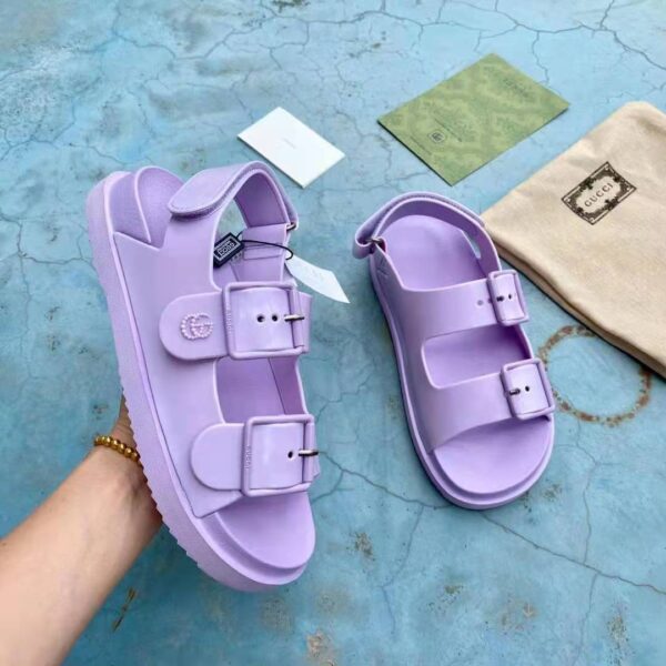 Gucci GG Women Sandal with Mini Double G Lilac Rubber (8)