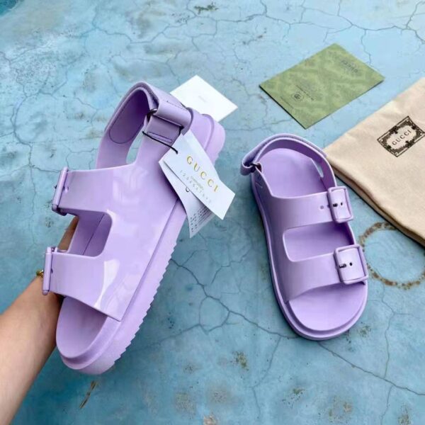 Gucci GG Women Sandal with Mini Double G Lilac Rubber (9)