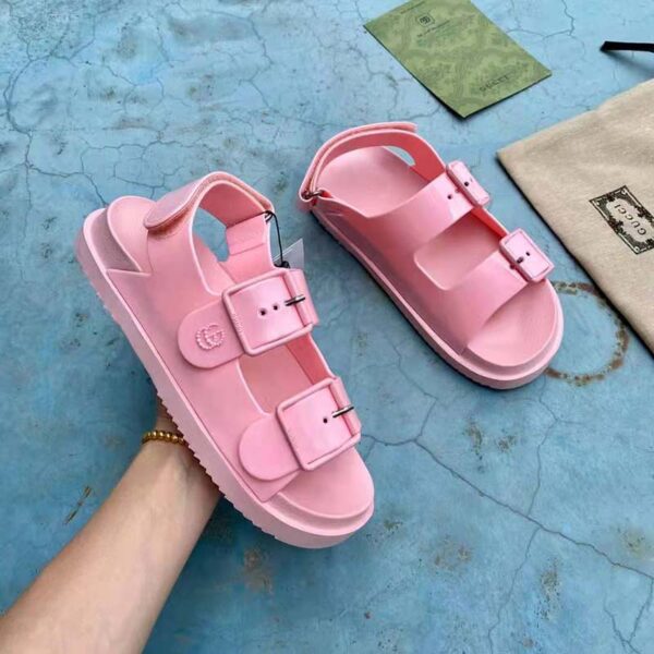 Gucci GG Women Sandal with Mini Double G Pink Rubber (9)