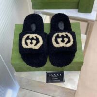 Gucci GG Women Slide Sandal with Interlocking G Black Interlocking G Merino Wool