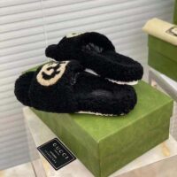 Gucci GG Women Slide Sandal with Interlocking G Black Interlocking G Merino Wool