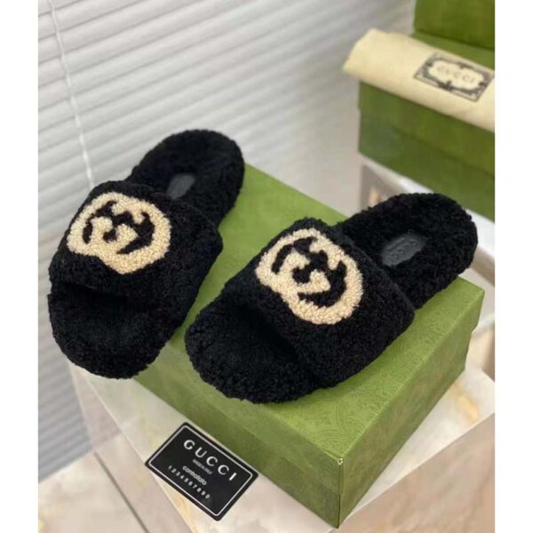 Gucci GG Women Slide Sandal with Interlocking G Black Interlocking G Merino Wool (11)