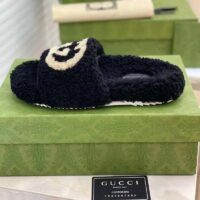 Gucci GG Women Slide Sandal with Interlocking G Black Interlocking G Merino Wool