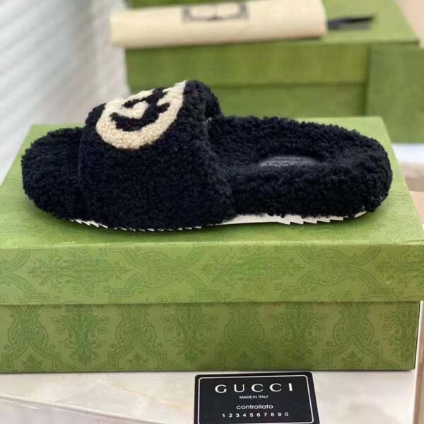 Gucci GG Women Slide Sandal with Interlocking G Black Interlocking G Merino Wool (4)