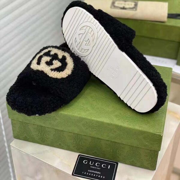 Gucci GG Women Slide Sandal with Interlocking G Black Interlocking G Merino Wool (5)