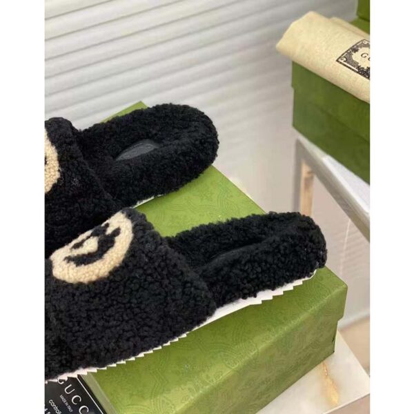 Gucci GG Women Slide Sandal with Interlocking G Black Interlocking G Merino Wool (6)