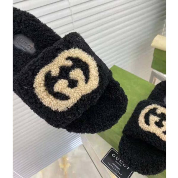 Gucci GG Women Slide Sandal with Interlocking G Black Interlocking G Merino Wool (7)