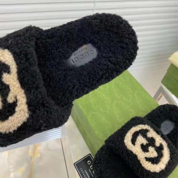 Gucci GG Women Slide Sandal with Interlocking G Black Interlocking G Merino Wool (8)