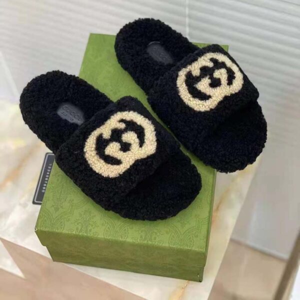 Gucci GG Women Slide Sandal with Interlocking G Black Interlocking G Merino Wool (9)