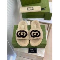 Gucci GG Women Slide Sandal with Interlocking G Light Brown Interlocking G Merino Wool