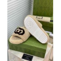 Gucci GG Women Slide Sandal with Interlocking G Light Brown Interlocking G Merino Wool