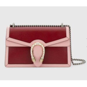 Gucci Women Dionysus Small Shoulder Bag Dark Red Leather with Pink Leather
