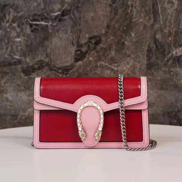 Gucci Women Dionysus Small Shoulder Bag Dark Red Leather with Pink Leather (4)