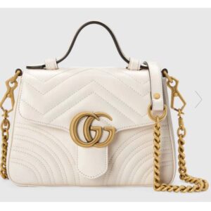 Gucci Women GG Marmont Mini Top Handle Bag White Matelassé Chevron Leather with Heart