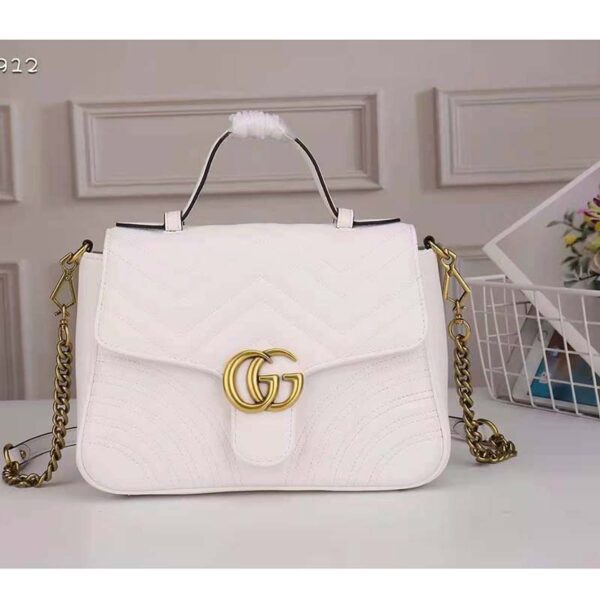 Gucci Women GG Marmont Mini Top Handle Bag White Matelassé Chevron Leather with Heart (3)
