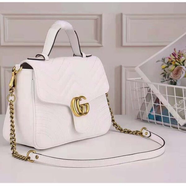 Gucci Women GG Marmont Mini Top Handle Bag White Matelassé Chevron Leather with Heart (4)